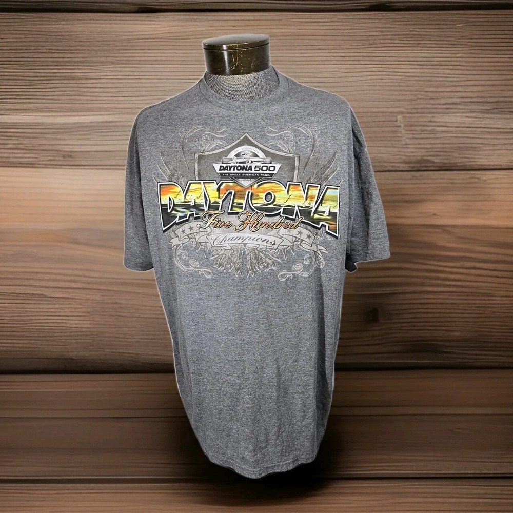 Nascar Daytona 500 Champions T Shirt Mens 2XL Gray Double Sided Short Sleeve NWT